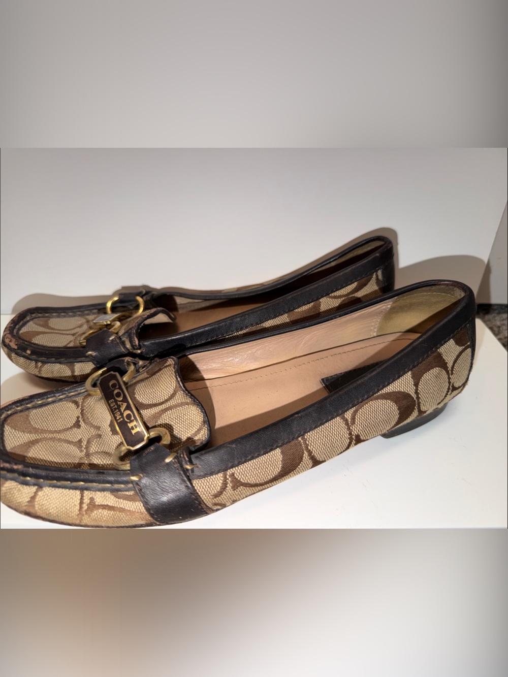 Coach Brown Signature Canvas & Dark Brown Leather Loafers with Gold Hardware
